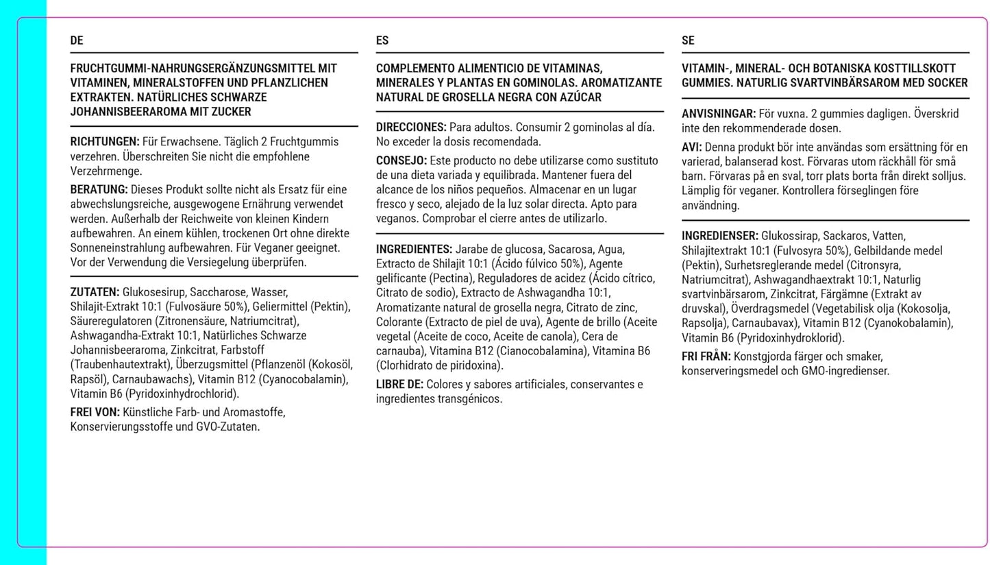 Known Tasty 1600mg Shilajit Gummies – B12 – Énergie & Métabolisme – Saveur Naturelle de Cassis – 60 Gummies Véganes, 1 Mois d'Approvisionnement