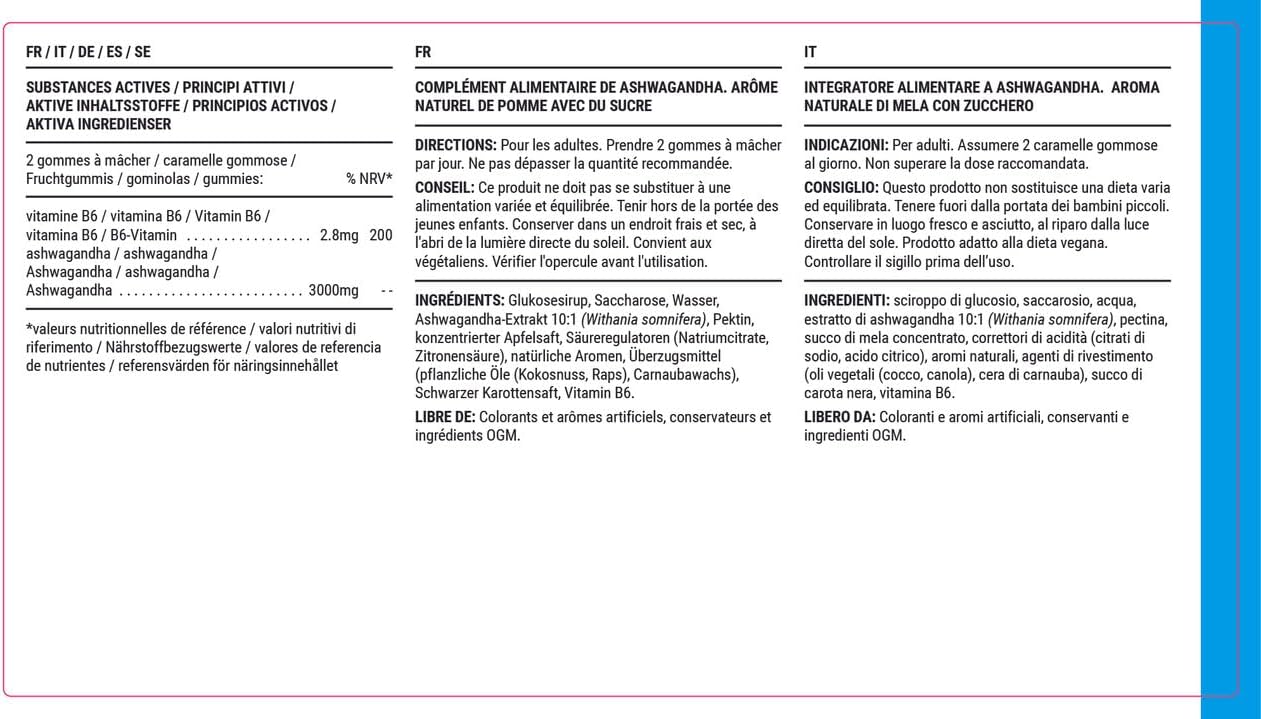 Gommes Ashwagandha 3000MG Haute Puissance de Known Nutrition avec Vitamine B6 | 60 Gommes Deux par Jour | Extrait Botanique Naturel | pour la Réduction Naturelle du Stress | Saveur Pomme