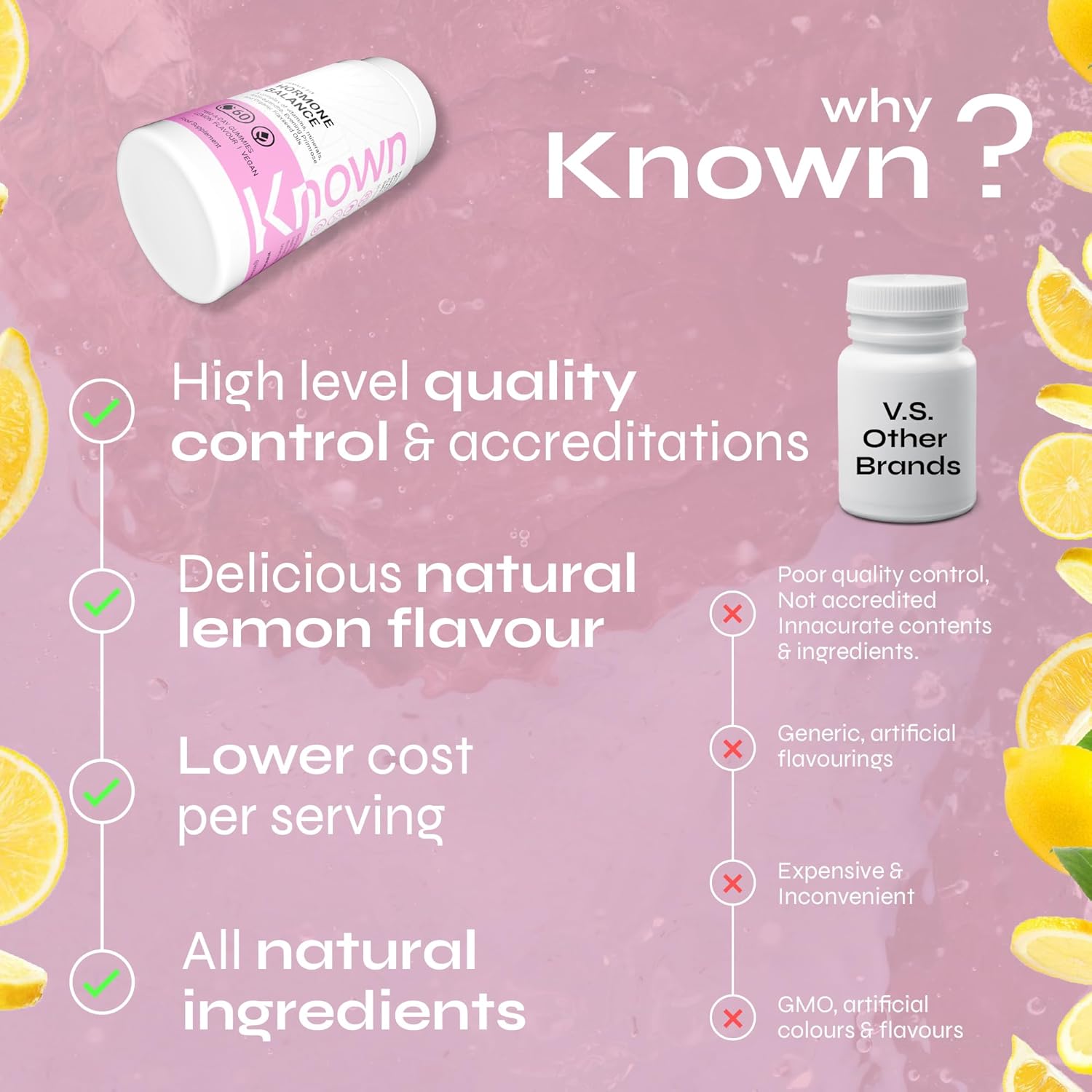 Gummies Known Équilibre Hormonal – Vitamines B6, C – Soutient l'Équilibre Hormonal & l'Énergie – Saveur Citronnade – 60 Gummies Vegan, 1 Mois