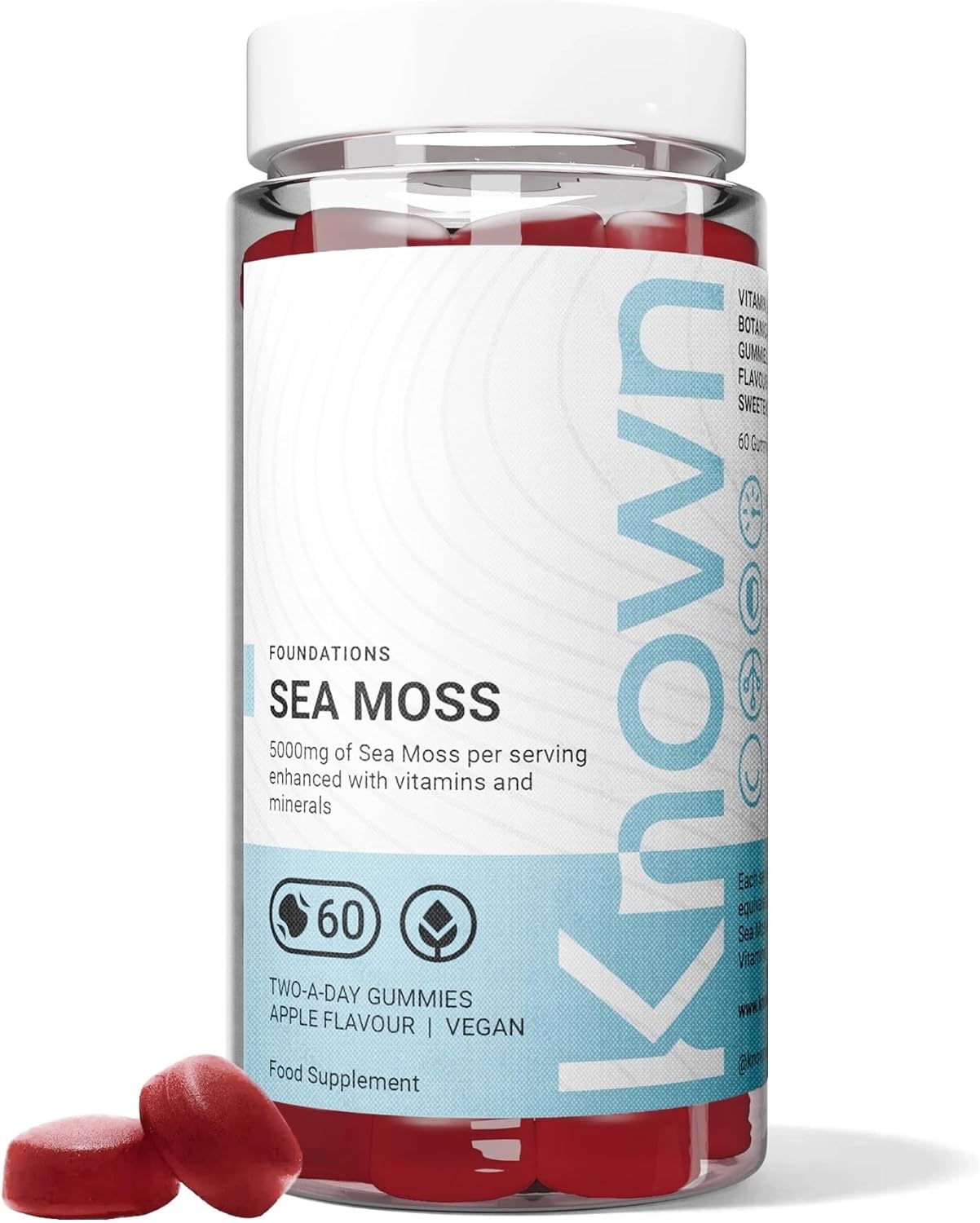 Gummies Délicieux à la Mousse Marine Known – 5000mg Mousse Marine, Vitamine C, Iode – Soutient l'Immunité – Saveur Pomme – 60 Gummies Vegan, 1 Mois