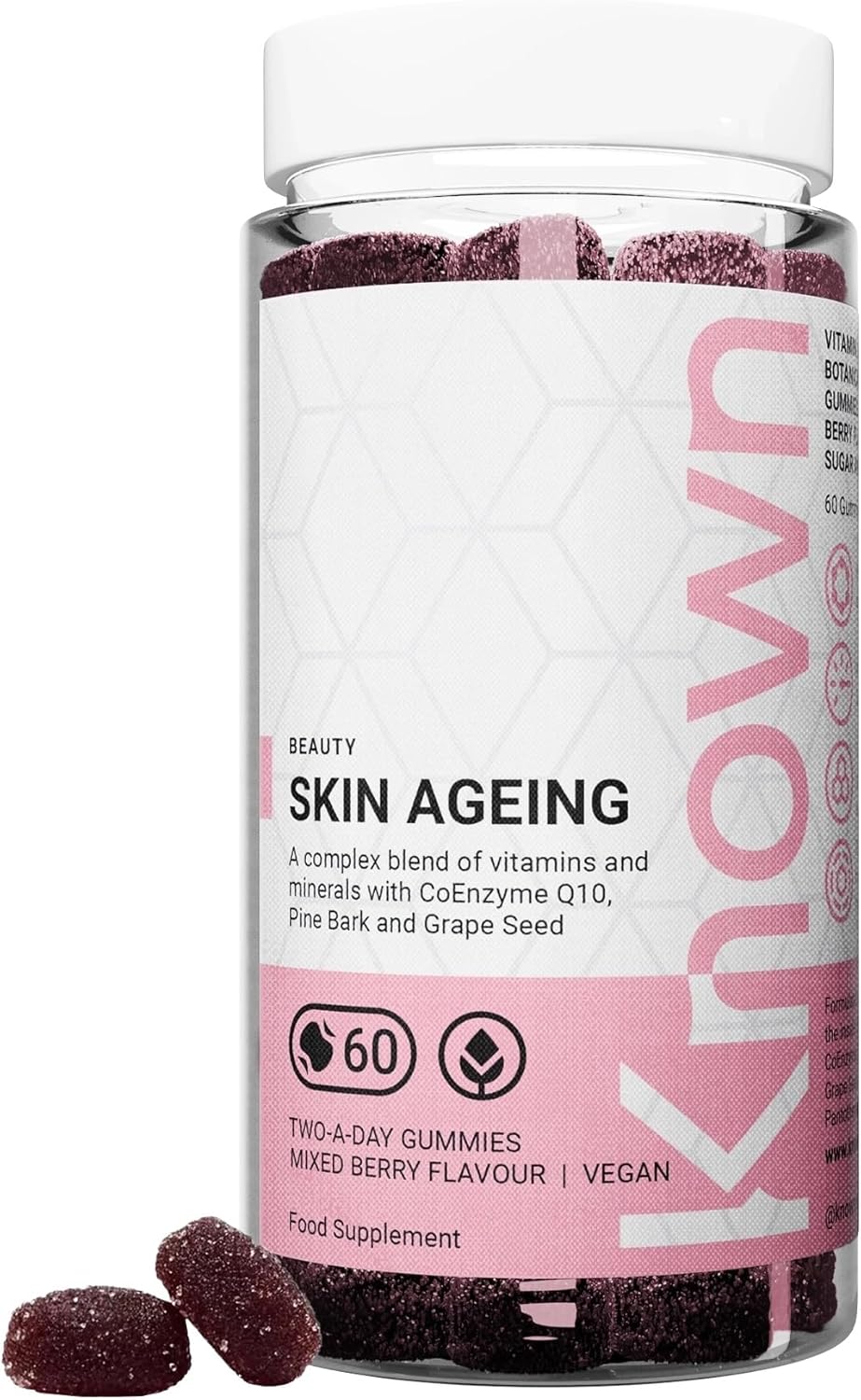 Bonbons délicieux anti-âge pour la peau – Vitamine C, sélénium – Soutient la peau, antioxydant – Saveur fruits rouges – 60 gummies véganes, 1 mois