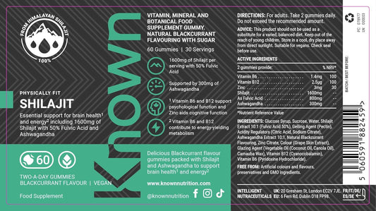 Known Tasty 1600mg Shilajit Gummies – B12 – Énergie & Métabolisme – Saveur Naturelle de Cassis – 60 Gummies Véganes, 1 Mois d'Approvisionnement