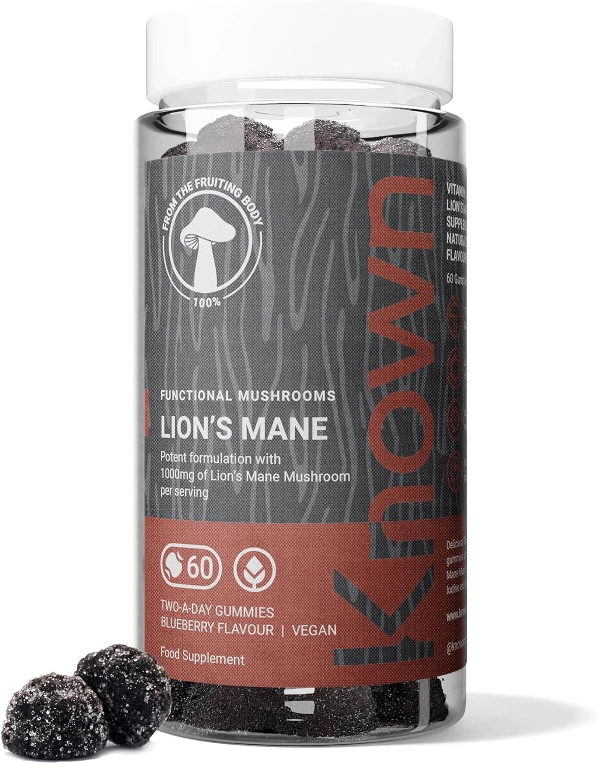 Bonbons savoureux Lion’s Mane Plus – 1000mg Lion’s Mane, iode, niacine – Cognition – Saveur myrtille – 60 gummies véganes, 1 mois