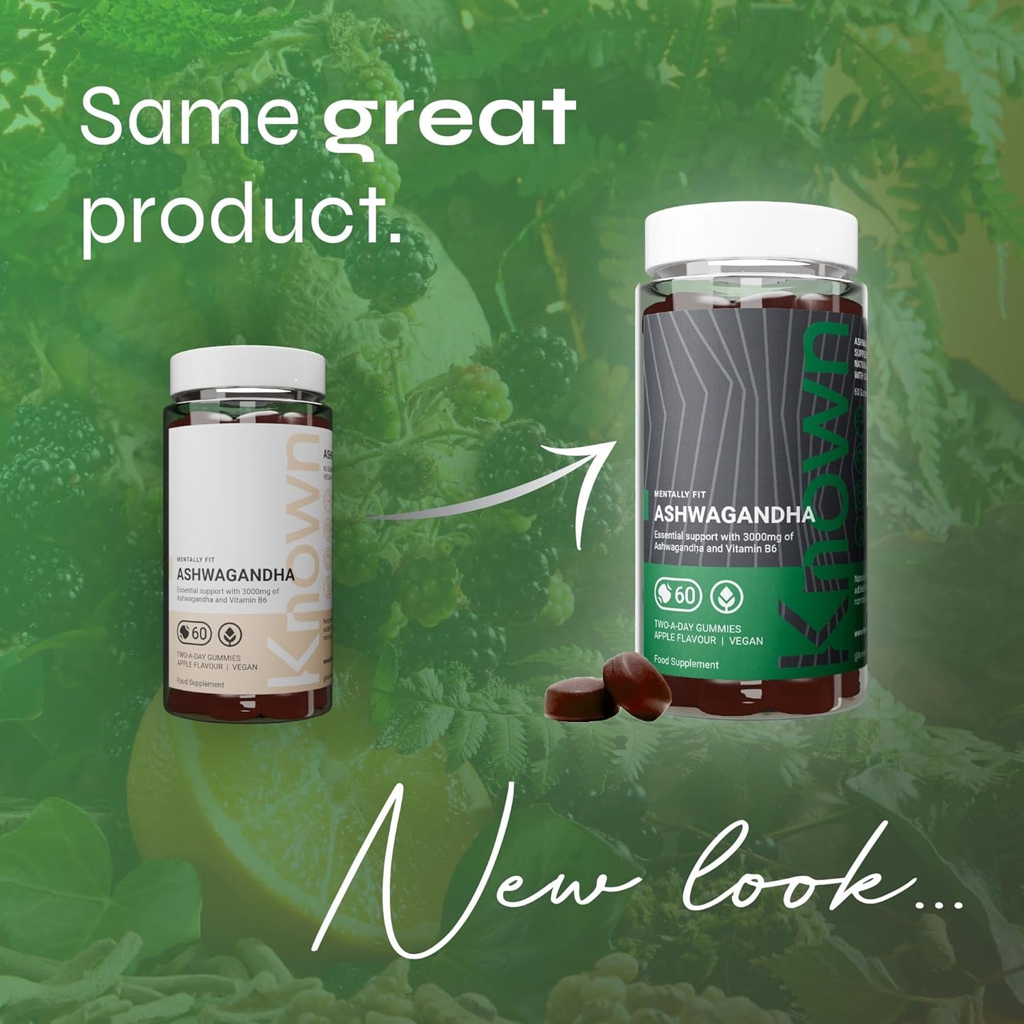 Gommes Ashwagandha 3000MG Haute Puissance de Known Nutrition avec Vitamine B6 | 60 Gommes Deux par Jour | Extrait Botanique Naturel | pour la Réduction Naturelle du Stress | Saveur Pomme