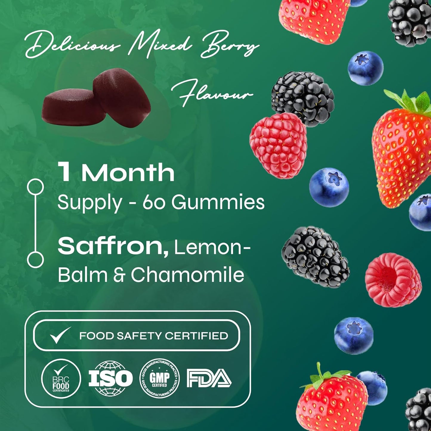 Gummies Délicieux Sommeil Réparateur Known – Sans Sucre, Safran, Mélisse, Camomille & B6 – Saveur Fruits Rouges – 60 Gummies Vegan, 1 Mois